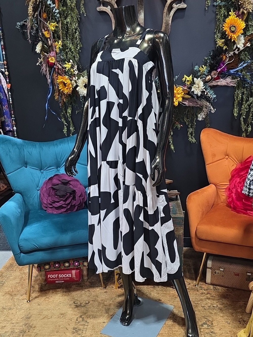 Abel The Label Black & White Abstract Maxi Dress w/ Pockets